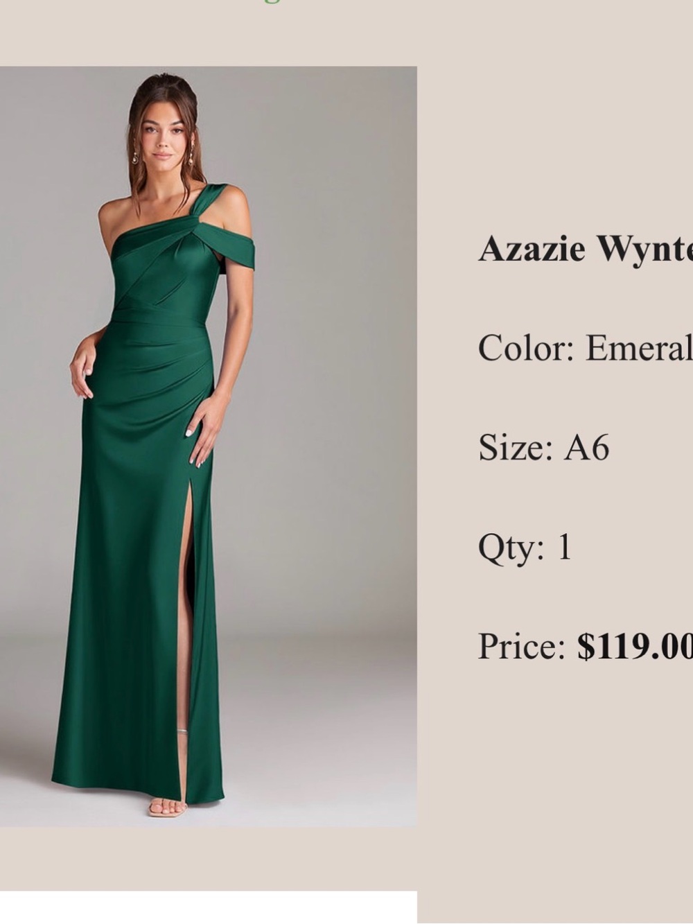 Azazie One-Shoulder Evening Gown in Emerald Green
